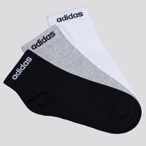 Kit Meia Adidas Logo Linear ESS 3 Pares Cano Médio Cinza Branca e Preta