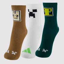 Kit Meia Adidas Minecraft 3 Pares Juvenil Kit Meia Adidas Minecraft 3 Pares Juvenil