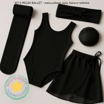 Kit Meia Calça Fina + Body Collant+ Saia+ Faixa e Rede de Ballet para Cabelo