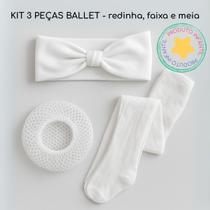 Kit Meia Calça Fina Faixa e Redinha de Ballet para Cabelo