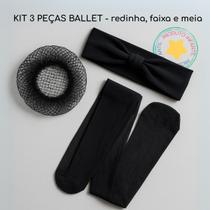 Kit Meia Calça Fina Faixa e Redinha de Ballet para Cabelo