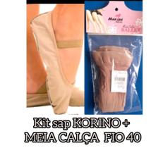 kit Meia calça fio 40 mais sapatilha material sintético sola inteira ballet cor Bege