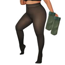 Kit Meia Calça Térmica Translúcida Forrada Lã Plus Size + Par Meias Fleece - Tamanho 48/54