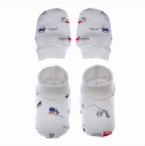 Kit Meia e Luva Algodão Bebê Tamanho Unico Enxoval e Saída de Maternidade - Estampas variadas