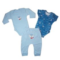 Kit Meia Estação 3 Peças Infantil Masculino para Bebê com UV50+ 2 Bodys e 1 Calça Menino Trio 3448