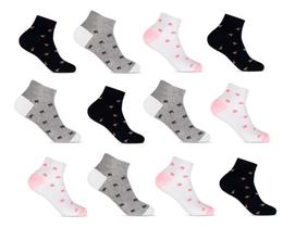 Kit Meia Feminina 6 Pares Estampada Cano Curto Basica Kit Meia Feminina 6 Pares Estampada Cano Curto Basica