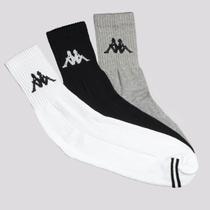Kit Meia Kappa 3 Pares Cano Medio Branca Cinza e Preta