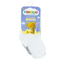 Kit meia pimpolho lisa branca e cinza para bebês de 00 a 15 meses