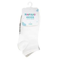 Kit meia pimpolho lisa com 3 pares - tam. 31 a 34 - branco/cinza