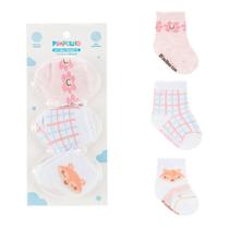 Kit meia presente c/3 prs 00-15 fem pimpolho rosa flores Kit meia presente c/3 prs 00-15 fem pimpolho rosa flores