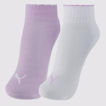 Kit Meia Puma Cano Baixo 2 Pares Infantil Lilás e Branca Kit Meia Puma Cano Baixo 2 Pares Infantil Lilás e Branca