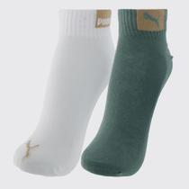 Kit Meia Puma Cano Baixo 2 Pares Verde e Branca Kit Meia Puma Cano Baixo 2 Pares Verde e Branca