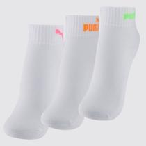 Kit Meia Puma Cano Baixo 3 Pares Feminina Branca e Laranja Kit Meia Puma Cano Baixo 3 Pares Feminina Branca e Laranja