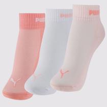 Kit Meia Puma Cano Baixo 3 Pares Feminina Rosa e Branca Kit Meia Puma Cano Baixo 3 Pares Feminina Rosa e Branca