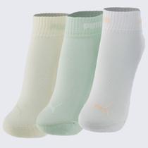 Kit Meia Puma Cano Baixo 3 Pares Feminina Verde Off White e Branca
