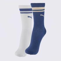 Kit Meia Puma Cano Longo 2 Pares Azul e Branca Kit Meia Puma Cano Longo 2 Pares Azul e Branca
