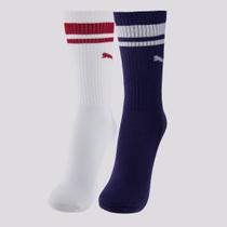 Kit Meia Puma Cano Longo 2 Pares Branca e Marinho Kit Meia Puma Cano Longo 2 Pares Branca e Marinho