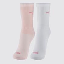 Kit Meia Puma Cano Longo 2 Pares Feminina Branca e Rosa Kit Meia Puma Cano Longo 2 Pares Feminina Branca e Rosa