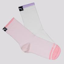 Kit Meia Puma Cano Médio 2 Pares Feminina Branca e Rosa