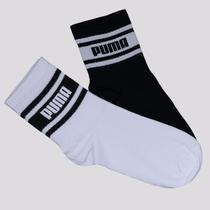 Kit Meia Puma Cano Médio 2 Pares Feminina Preta e Branca