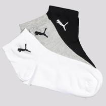 Kit Meia Puma Cano Médio 3 Pares Feminina Branca Preta e Cinza Kit Meia Puma Cano Médio 3 Pares Feminina Branca Preta e Cinza