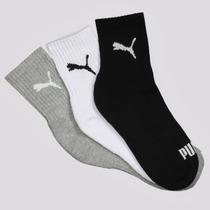 Kit Meia Puma Cano Médio 3 Pares Feminina Cinza, P Kit Meia Puma Cano Médio 3 Pares Feminina Cinza, P