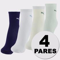 Kit Meia Puma Cano Médio 4 Pares Feminina Branca e Marinho e Verde e Off White