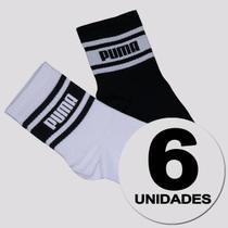 Kit Meia Puma Cano Médio 6 Pares Feminina Preta e Branca