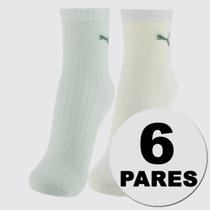 Kit Meia Puma Cano Médio 6 Pares Feminina Verde e Off White