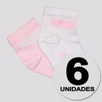 Kit Meia Puma Cano Médio 6 Pares Infantil Branca e Rosa