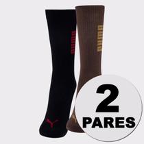 Kit Meia Puma Esportiva Cano Longo 2 Pares Preta e Marrom