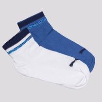 Kit Meia Puma Logo Cano Baixo 2 Pares Infantil Branca e Azul