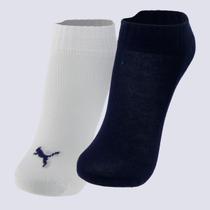 Kit Meia Puma Logo Cano Baixo 2 Pares Infantil Branca e Marinho Kit Meia Puma Logo Cano Baixo 2 Pares Infantil Branca e Marinho