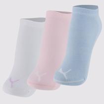 Kit Meia Puma Sapatilha 3 Pares Feminina Azul Rosa e Branca