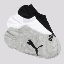 Kit Meia Puma Sapatilha 3 Pares Feminina Preta Branca Cinza Mescla Kit Meia Puma Sapatilha 3 Pares Feminina Preta Branca Cinza Mescla