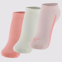 Kit Meia Puma Sapatilha 3 Pares Feminina Rosa e Off White