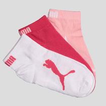 Kit Meia Puma Sapatilha 3 Pares Infantil Branca e Rosa