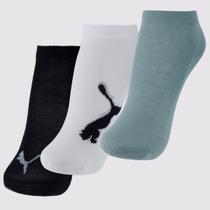 Kit Meia Puma Sapatilha 3 Pares Infantil Branca Verde e Preta