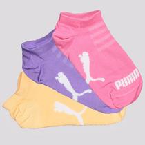 Kit Meia Puma Sapatilha 3 Pares Infantil Laranja Roxo e Rosa