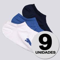 Kit Meia Puma Sapatilha 9 pares Branco Marinho e Azul Kit Meia Puma Sapatilha 9 pares Branco Marinho e Azul