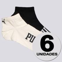 Kit Meia Puma Sapatilha Everday 6 Logo Pares Off White e Preta