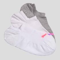 Kit Meia Puma Sapatilha Invisible 3 Pares Feminina Branca e Cinza Kit Meia Puma Sapatilha Invisible 3 Pares Feminina Branca e Cinza
