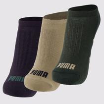 Kit Meia Puma Sapatilha Invisível 3 Pares Bege Verde e Cinza