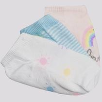 Kit Meia Selene 3 Pares Cano Curto Infantil Rosa Branco e Azul