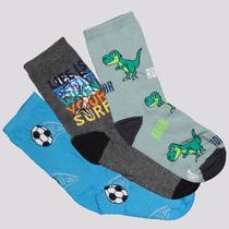 Kit Meia Selene 3 Pares Cano Longo Infantil Verde Azul e Grafite