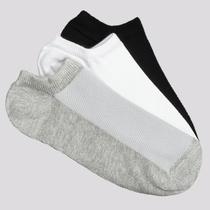 Kit Meia Selene 3 Pares Sapatilha Feminino Branca Cinza e Preta