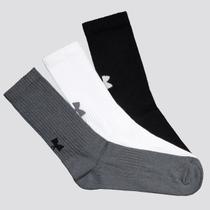 Kit Meia Under Armour Core Cotton Crew 3 Pares Cinza Branco e Preto