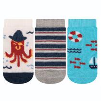 Kit Meias Bebê 03 Pares Recém Nascido Menino Tamanho 13 ao 16 - Cia Da Meia