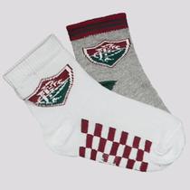 Kit Meias Fluminense 2 Pares Infantil Branca e Cinza Kit Meias Fluminense 2 Pares Infantil Branca e Cinza
