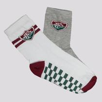 Kit Meias Fluminense 2 Pares Juvenil Cinza e Branca Kit Meias Fluminense 2 Pares Juvenil Cinza e Branca